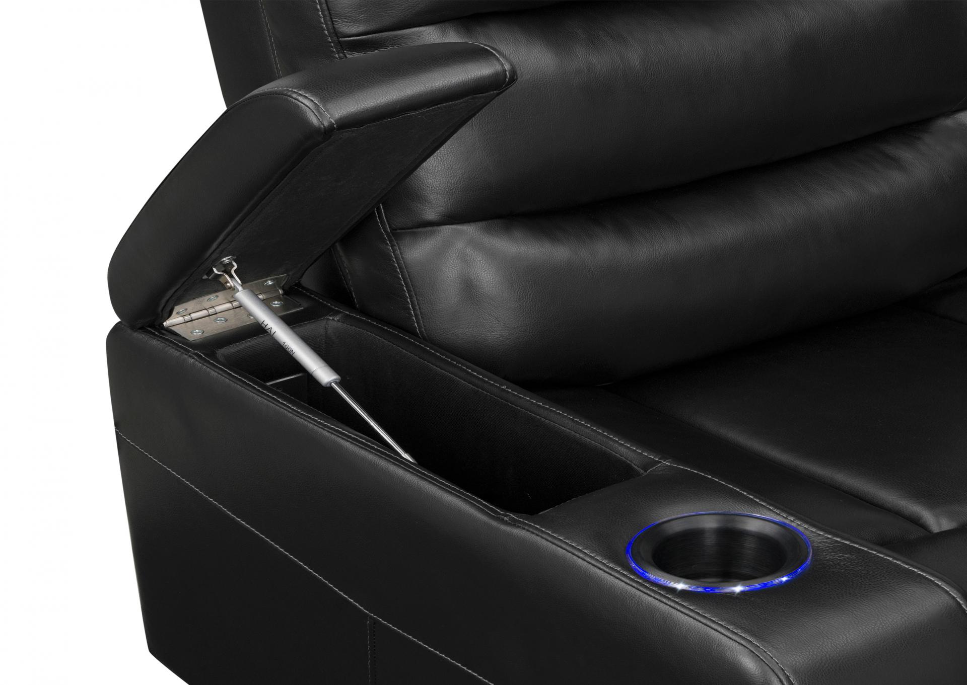 Brockton Power Black Recliner with Power Headrest, Receptacle, Cup-Holder Storage Arms and LED Light,Homelegance